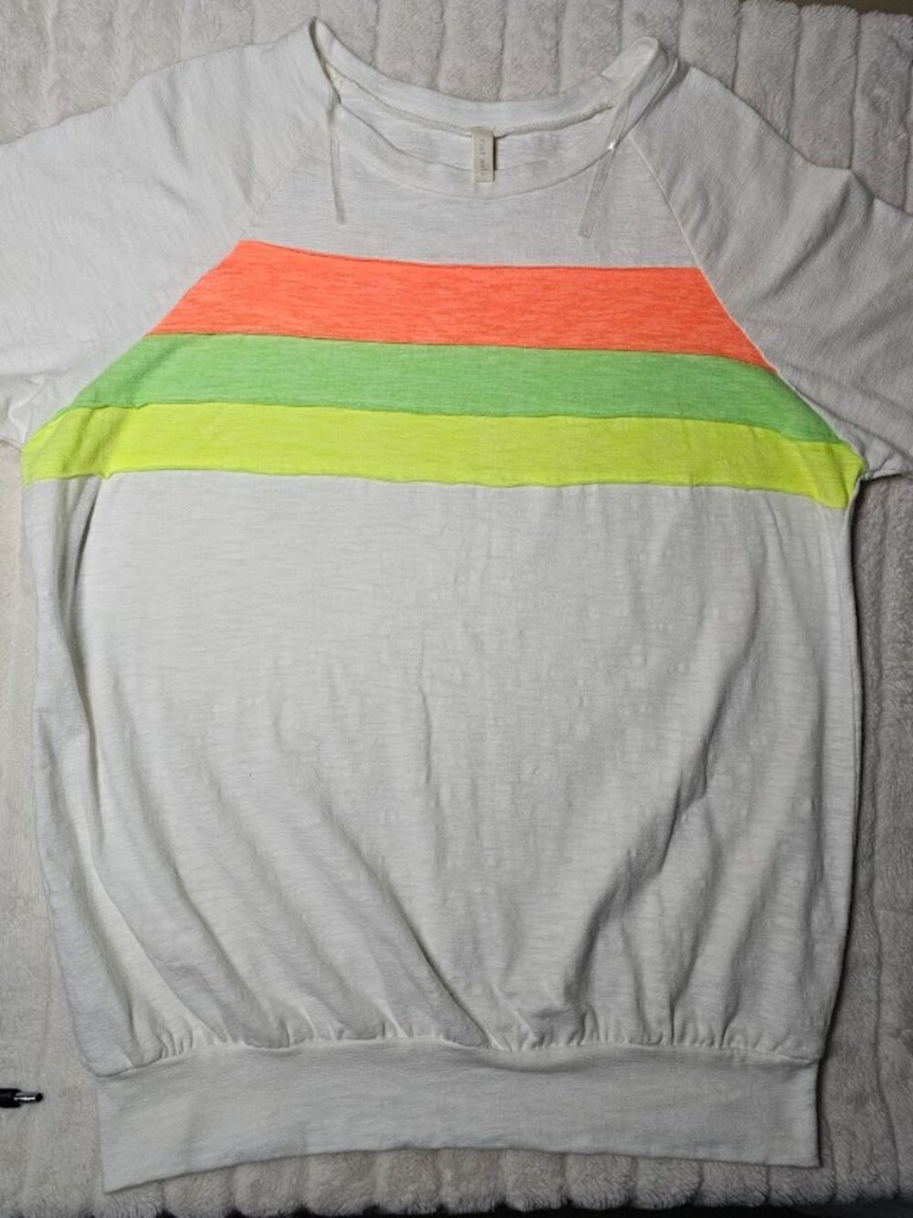 Mai Soli Neon Retro Striped Sweatshirt Top White Short Sleeve
